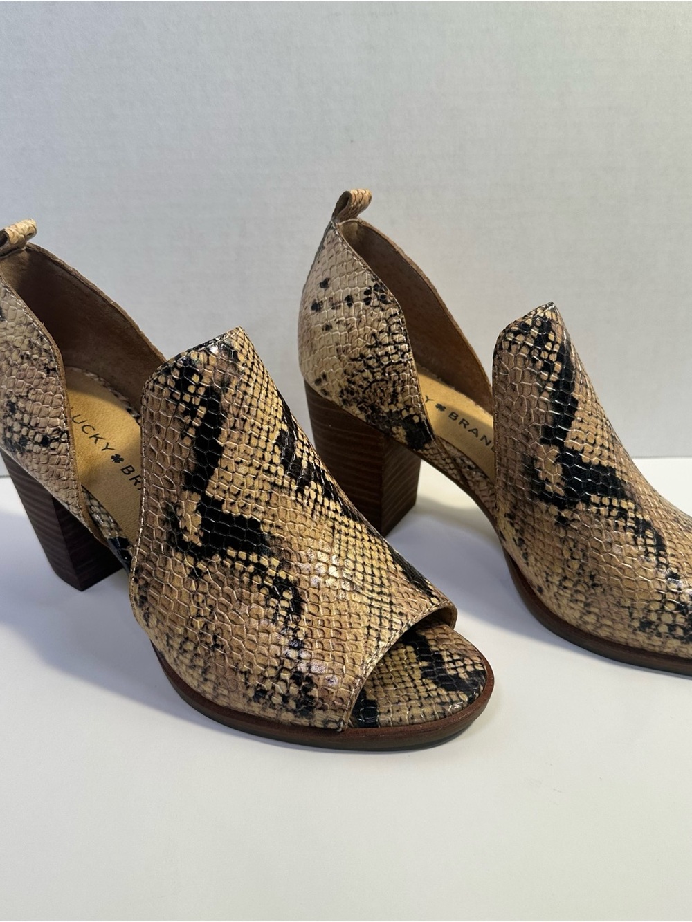 Lucky Brand Snake-Print Open-Toe Block Heel Sandals